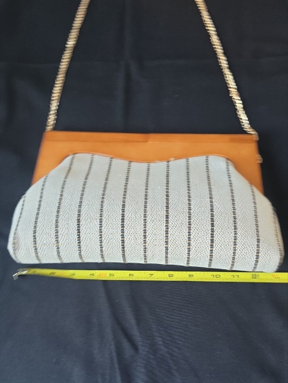 Striped Knit Clutch in Cream and Black with Tan Accent - Picture 6 of 10